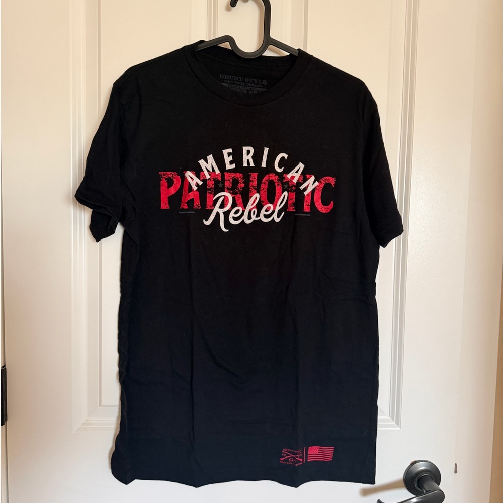 Grunt Style Black Tee with Red & White American Patriotic Rebel Print